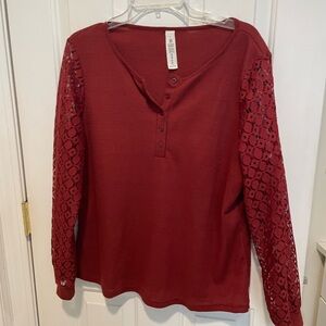 Women's Red Lace Sleeve Top